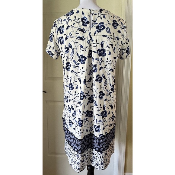 JJill Wearever Blue White Floral Short Sleeve Soft Stretchy Dress Womens PetiteS - Picture 2 of 7